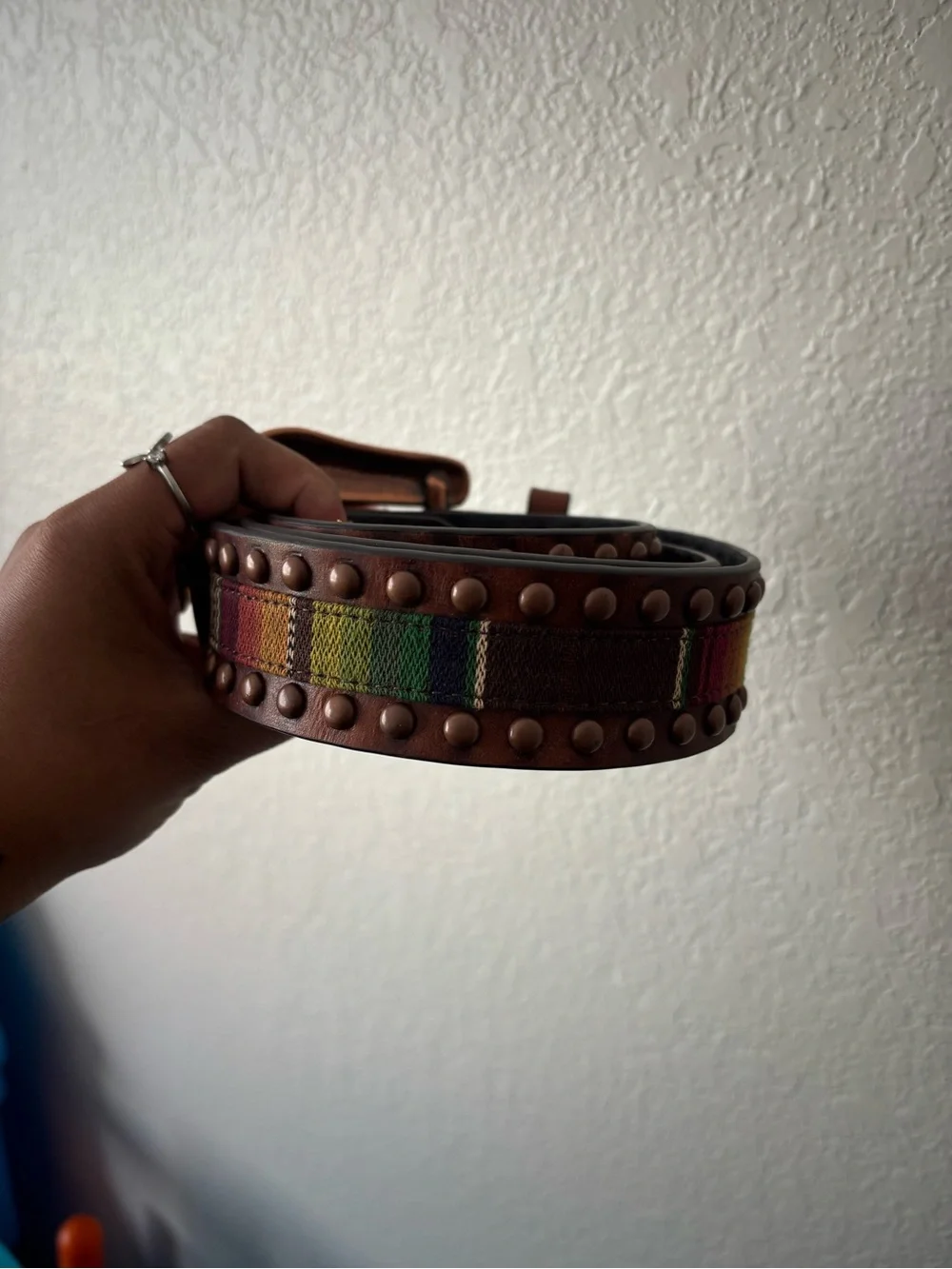 Ariat Brown Leather Belt with Copper Studs & Multicolor Stripe